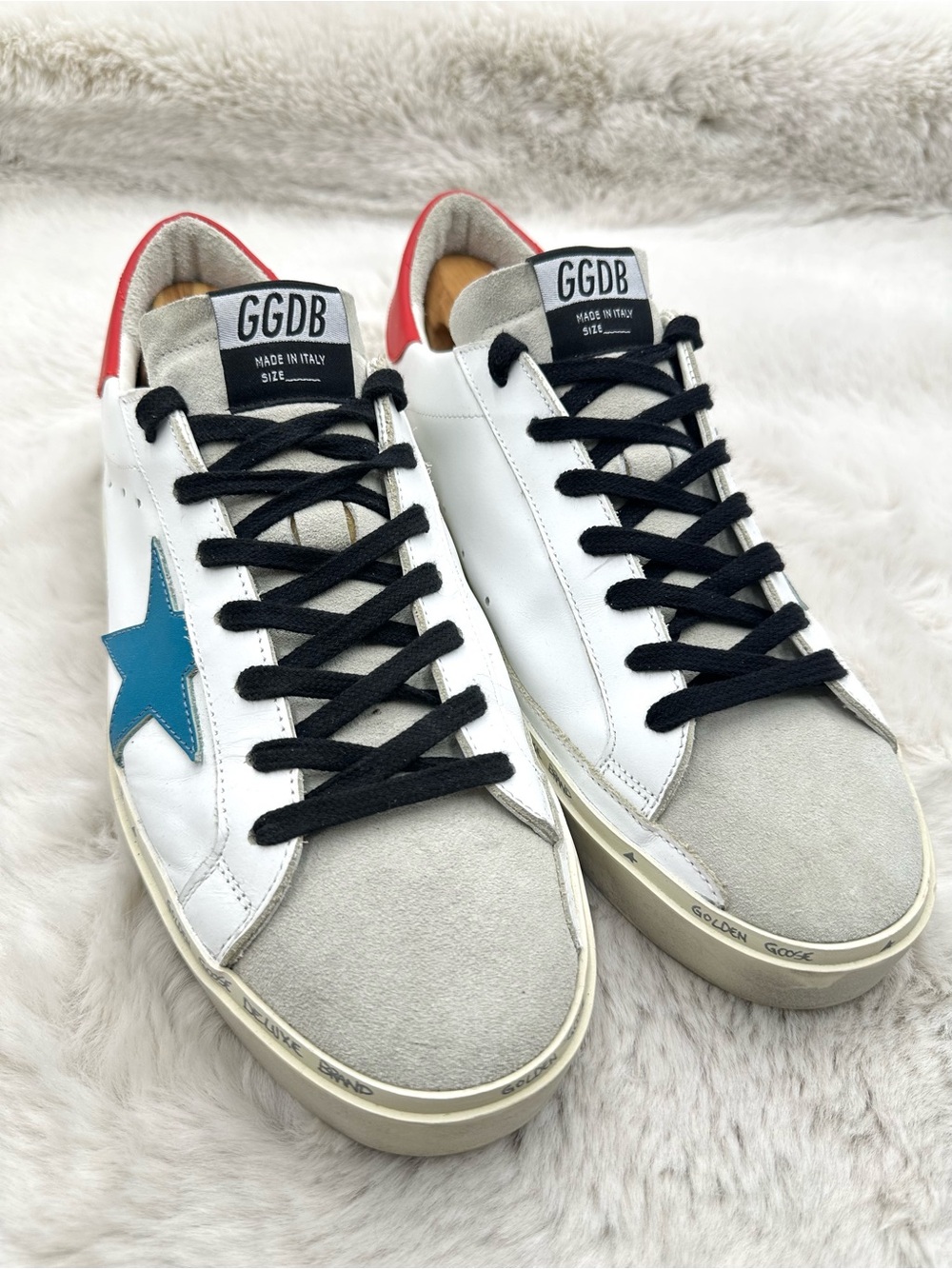 Golden Goose Hi Star White Blue Red Platform Sneaker Men’s size 44 US 11 - Picture 3 of 15